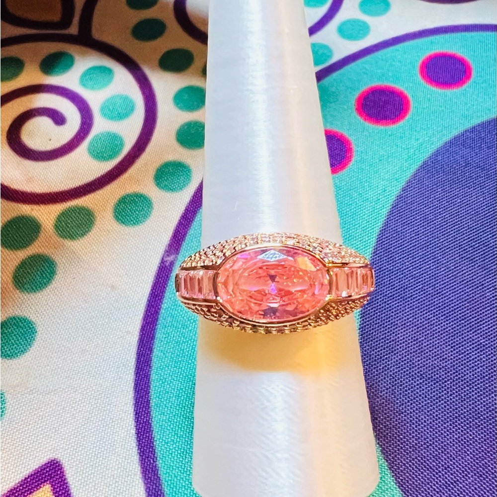 Bomb Party Ring RG11912 An Ocean of Glam Rose Quartz CZ on Rose Gold Plating